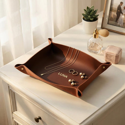 Northwind Personalized Leather Valet Tray – Made in USA - Custom Monogramed Full Grain Leather Catchall Tray for Men, Desk Organizer & Groomsmen Gift, Perfect Storage for Nightstand, Dresser