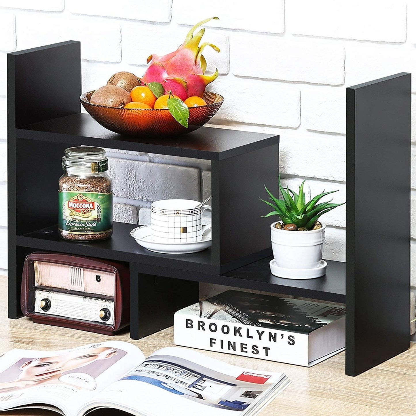 Sorfity Adjustable Desktop Bookshelf, Desk Organizer Display Shelf Counter Top Bookcase Free Style Display Shelf Rack Office Supplies Storage Shelf Book Multipurpose Bookshelf for Office Kitchen