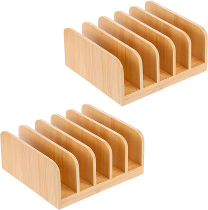Kifmurase 2Pcs Desk Mail Organizer with Divider, Bamboo File Holders, Vertical Letter Sorter for Desktop, Countertop Paper Organizer, 5 Compartments Envelope Holders for Bill, Document, Notebook