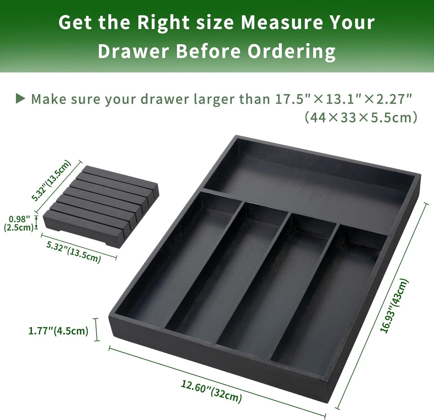 VaeFae Bamboo Silverware Drawer Organizer Kitchen, Expandable Utensil Organizer with Knife Block, Cutlery Tray with Divider, Multifunctional Drawer Organizer
