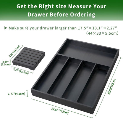 VaeFae Bamboo Silverware Drawer Organizer Kitchen, Expandable Utensil Organizer with Knife Block, Cutlery Tray with Divider, Multifunctional Drawer Organizer