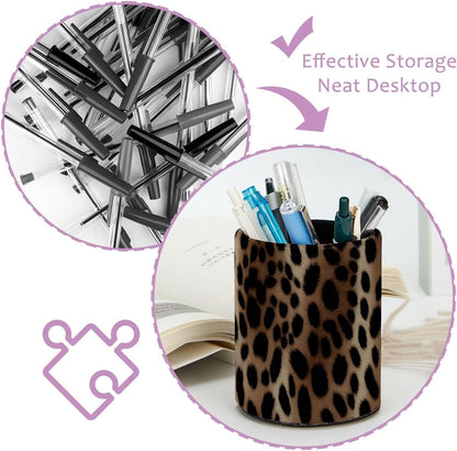 Leather Pen Holder for Desk, Love Cherry Pencil Organizer Pencil Cup Desk Decor Makeup Brush Holder Multifunctional Office Supplies for Home,Office, School