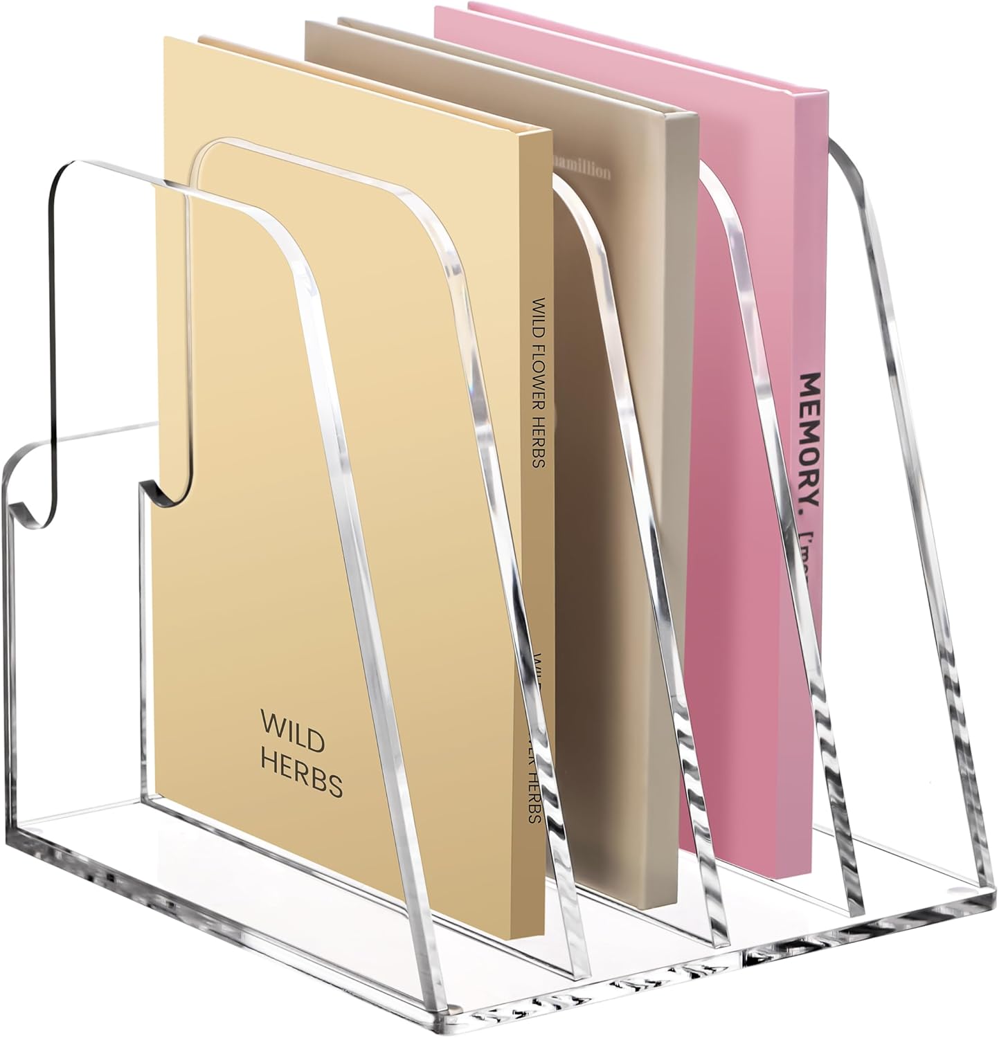 YUXUN Acrylic Magazine Holder,Clear Desk Organizer File Sorter for Notebook,Paper,Envelope,Magazine, Book Storage-Office/Home/Classroom Organization(4 Compartments,B5)