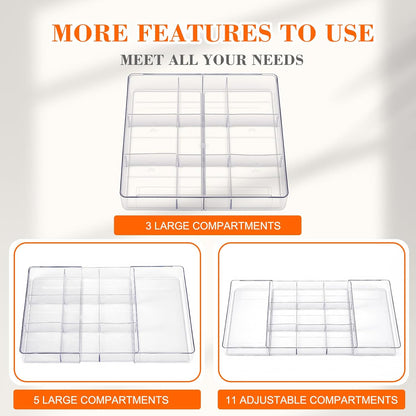 Briwooody 1 Pcs Large Expandable Acrylic Drawer Organizers, Grid Adjustable Drawer, Dividers Organizer for Desk, Makeup, Jewelry, Office, Kitchen Supplies (Clear,5 Compartments)
