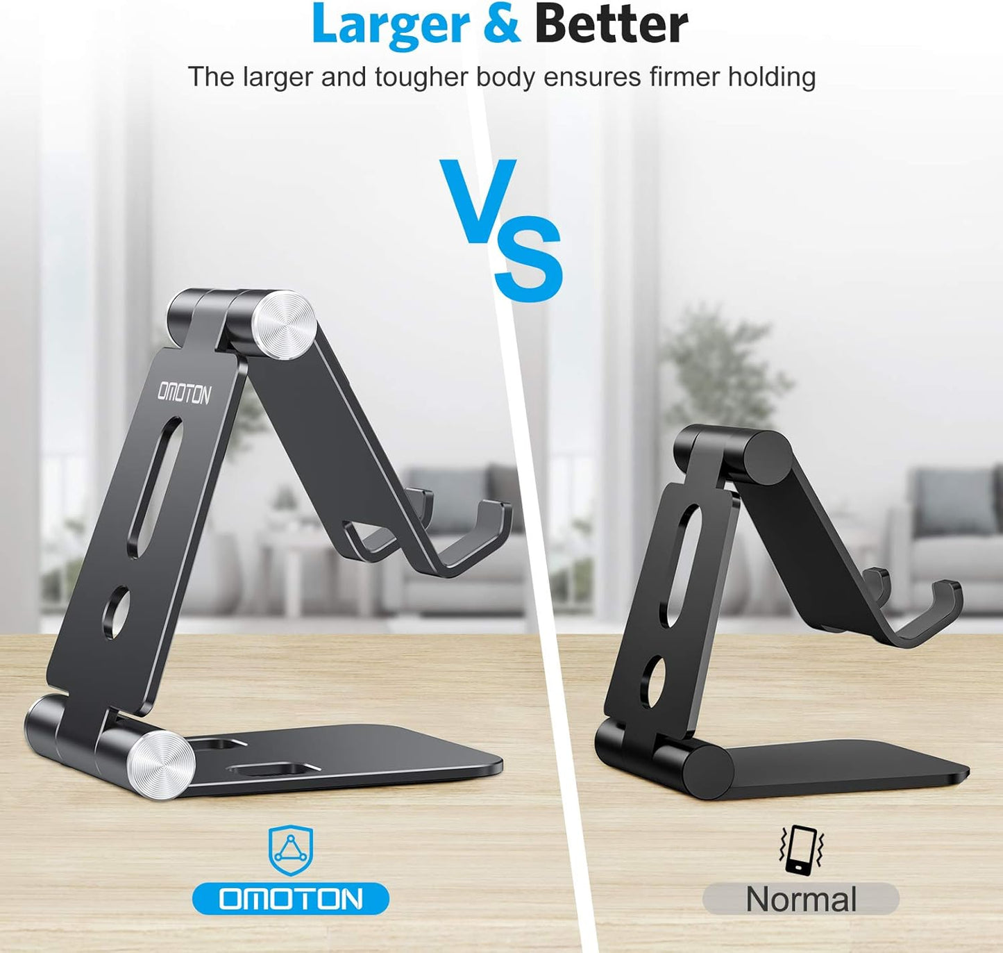 OMOTON Foldable Cell Phone Stand, C4 Portable Aluminum Phone Holder, Adjustable Phone Dock Cradle Compatible with iPhone 17/16/15 Pro Max Air, Samsung Galaxy, Small Tablets, All Smart Phones, Silver