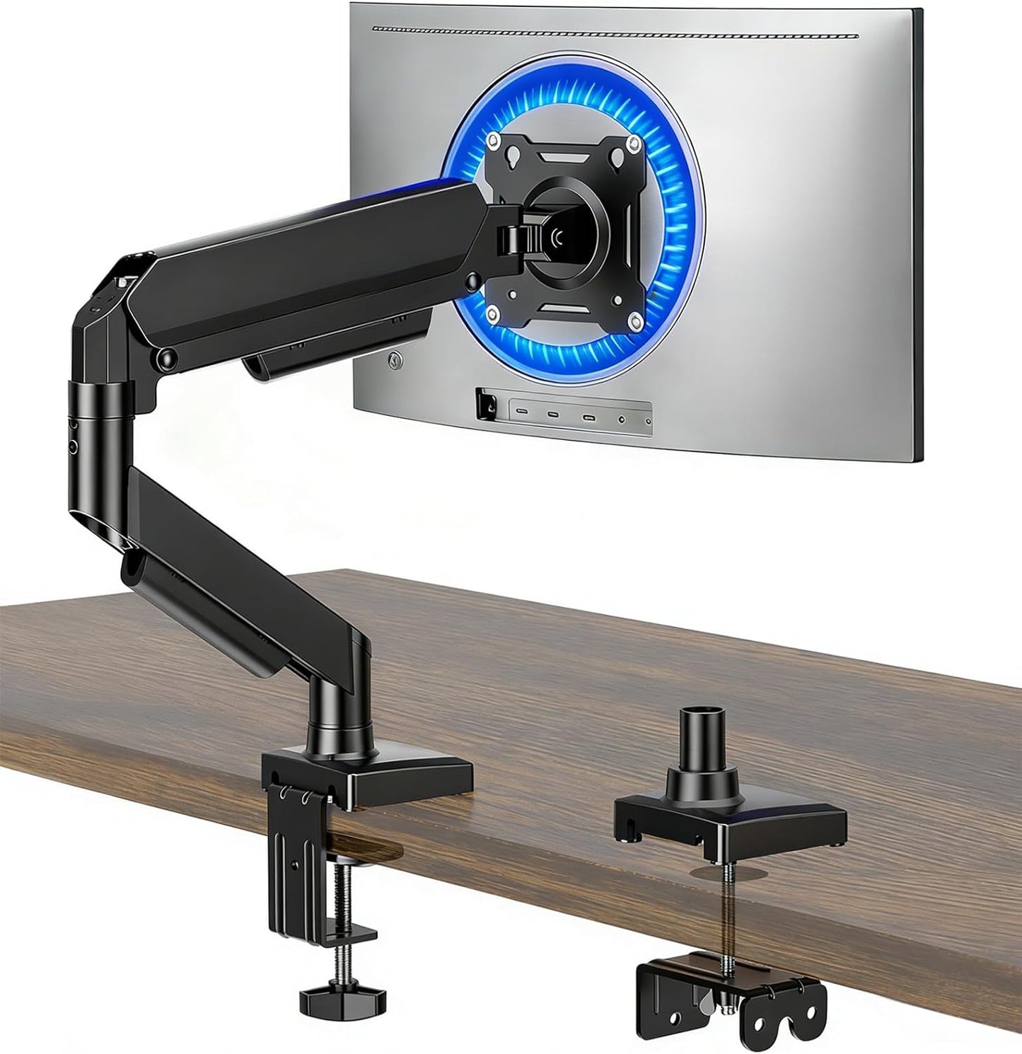 AX WABER Single Monitor Desk Stand Free-Standing Desk Mount Arm Riser for 13 inch to 32 inch Screen Freestanding VESA Mount Base, Adjustable Height, Tilt, Swivel, Rotation, Black AX05TB01
