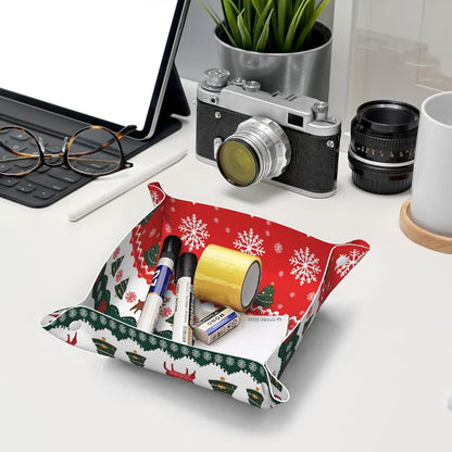 Tray Leather Valet Tray Forest Tree Reindeer Catchall Trays Key Organizer Night Stand Organizer Bedside Vanity Trays Decor for Entryway Table