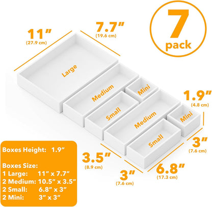 SpaceAid 7-Piece Bamboo Drawer Organizer Storage Boxes Set, Wood Tray Junk Drawer Organizers Multi-Use Divider Bins for Kitchen, Bathroom, Office Desk and Makeup Organization (7 Pack, Natural)