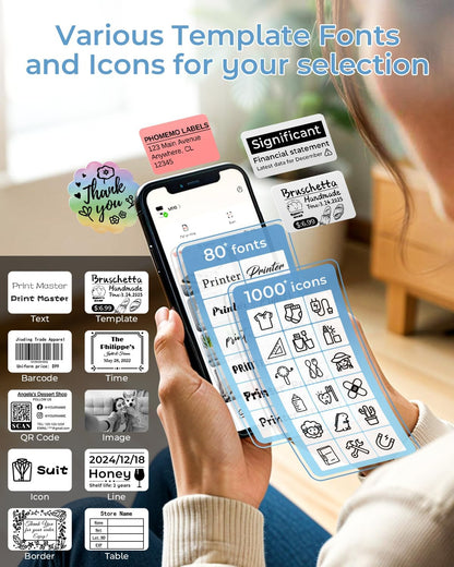 Phomemo M110 Label Makers - Barcode Label Printer Bluetooth Label Maker Portable Thermal Printer for Small Business, Address, Barcode, Logo, Clothing, Mailing, Sticker Printers for Phone & PC, Black