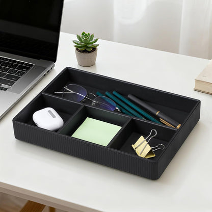 PU Leather Valet Tray, Decorative Trinket Vanity Desk Drawer Organizer Tray, Perfume Dish Catch All Bowl for Keys, Nightstand Drawer Organizer Women Men with 4 Compartments (Cream-White)