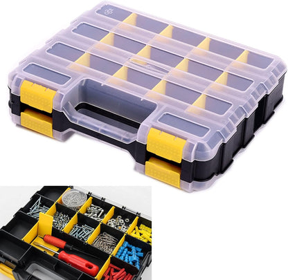 AIDY-PRO Small Parts Organizer Box Storage Case Tools Box Organizer Double Side 34 Compartments Hardware Organizers with Removable Plastic Dividers for Screws Nuts Nails Bolts, 2 Pack