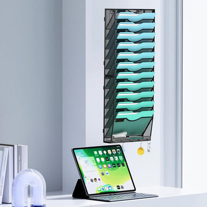 Gawerk 5 Tier Hanging Wall File Organizer, Mesh Mail Paper Orgnization Hanging File Folder Holder for Home Office, Black