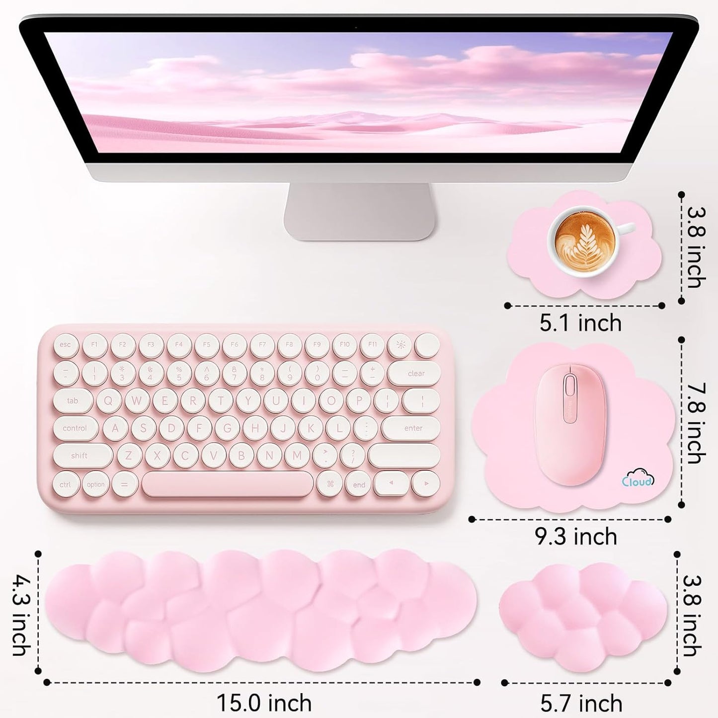 Sushret Cloud Wrist Rest for Computer Keyboard, 4-in-1 Memory Foam Leather Cloud Keyboard Wrist Rest and Mouse Pad Set with Ergonomic Support for Arm and Palm Cushion, Gaming/Work Setup, Rainbow