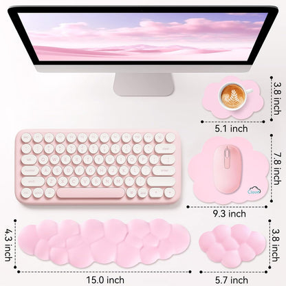 Sushret Cloud Wrist Rest for Computer Keyboard, 4-in-1 Memory Foam Leather Cloud Keyboard Wrist Rest and Mouse Pad Set with Ergonomic Support for Arm and Palm Cushion, Gaming/Work Setup, Rainbow