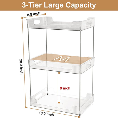 Goderewild 3 Tier Bathroom Counter Organizer, Multi-Purpose Cosmetics Skincare Shelf, Fits A4 Size Makeup Organizer for Office and Vanity Tray, Countertop Storage Solution for Kitchen,Bath.(Clear)