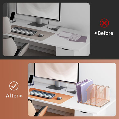 SUPEASY File Organizer for Desk, 5-Section Mesh Desk Organizer, Vertical File Holder Desktop Organizer File Sorter, File Folder Holder for Office Supplies, Black