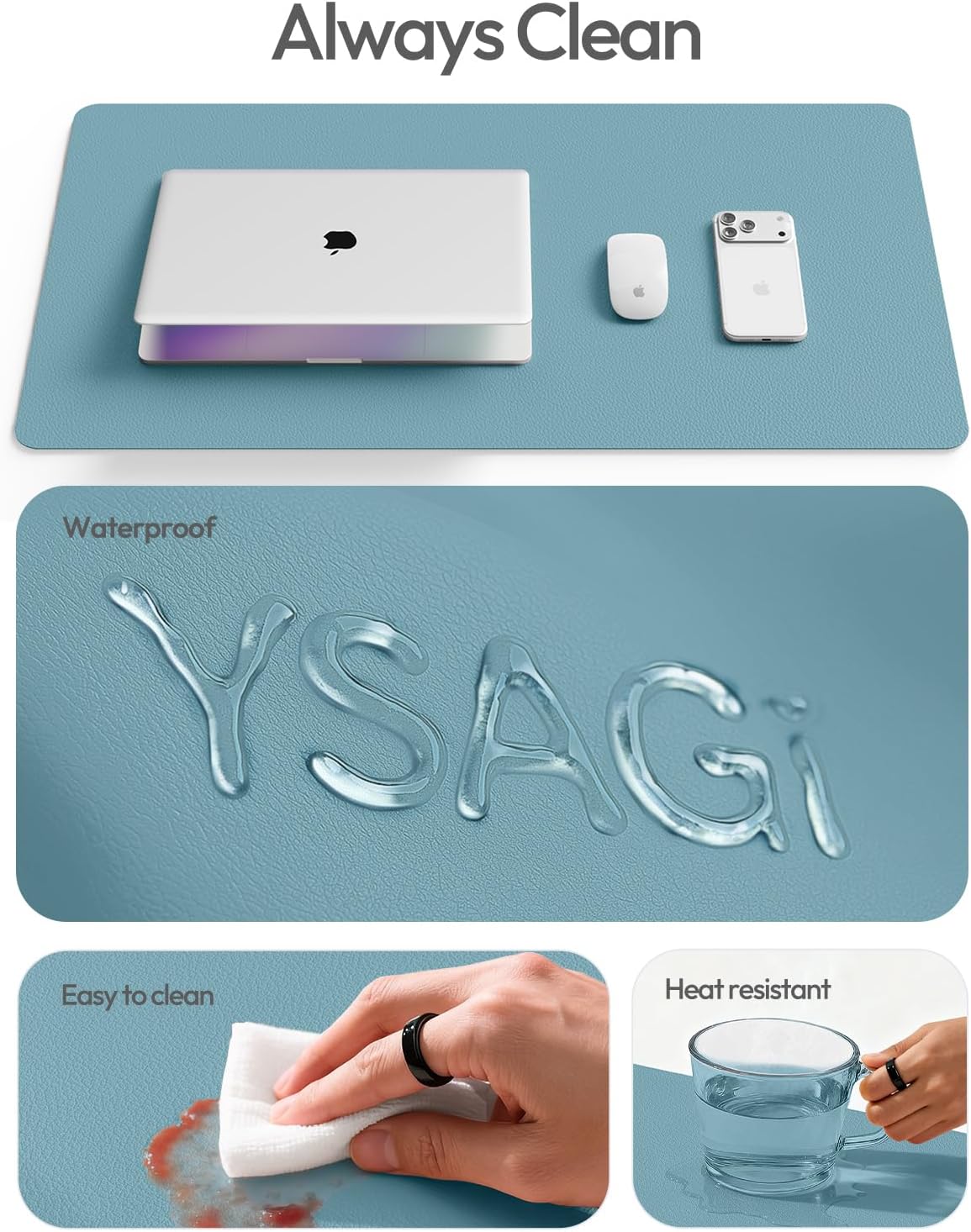 YSAGi Leather Desk Protector, Office Mat, Large Mouse Mat, Non-Slip PU Leather Blotter, Laptop Pad, Waterproof Writing Pad for Office and Home (Light Pink, 23.6" x 13.8") - Colors A