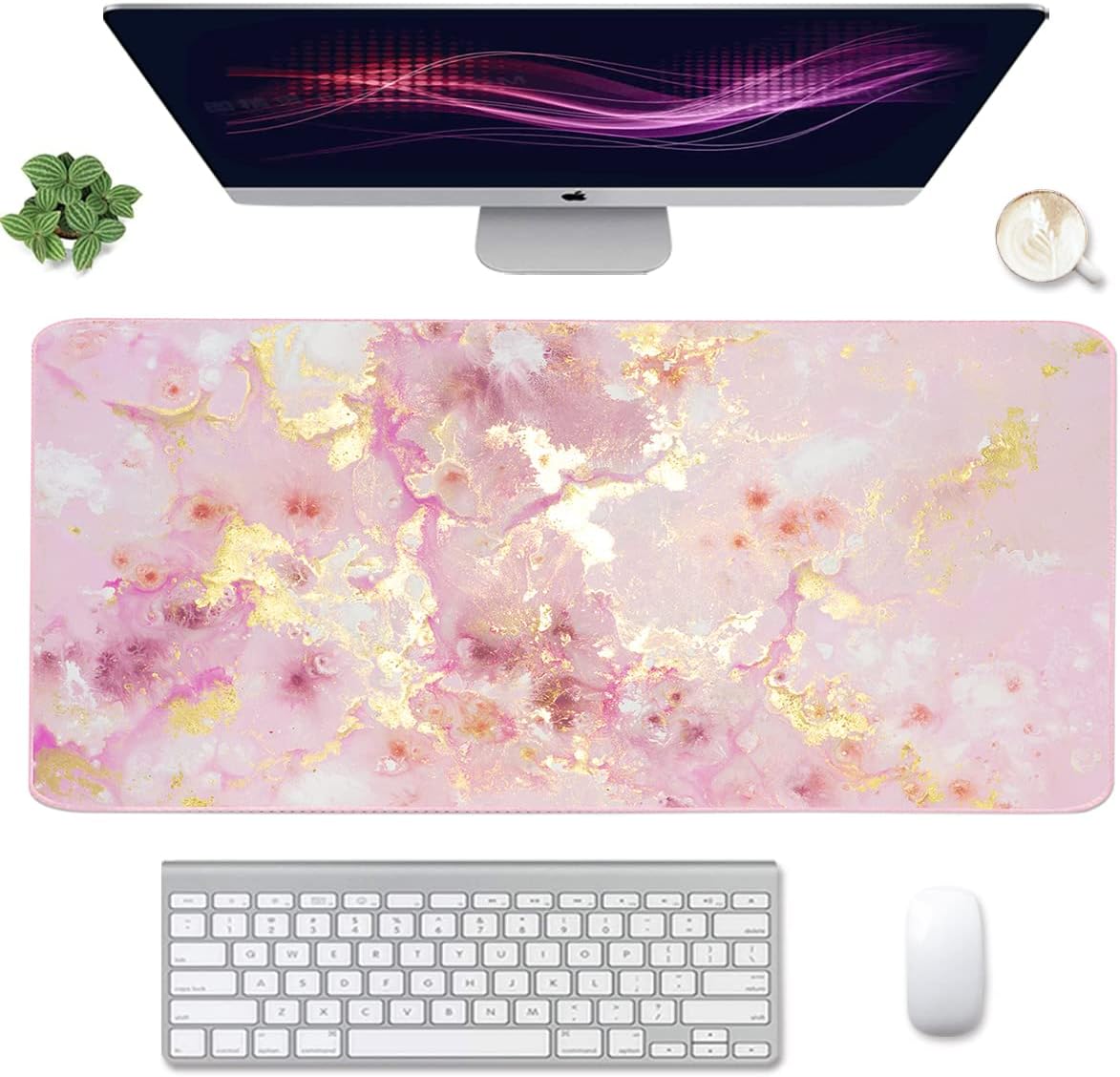 4-in-1 Large Mouse Pad, Keyboard Wrist Rest Pad & Wrist Support Mousepad Set, Extended Desk Pad Waterproof Desk Mat for Home Office Study Game
