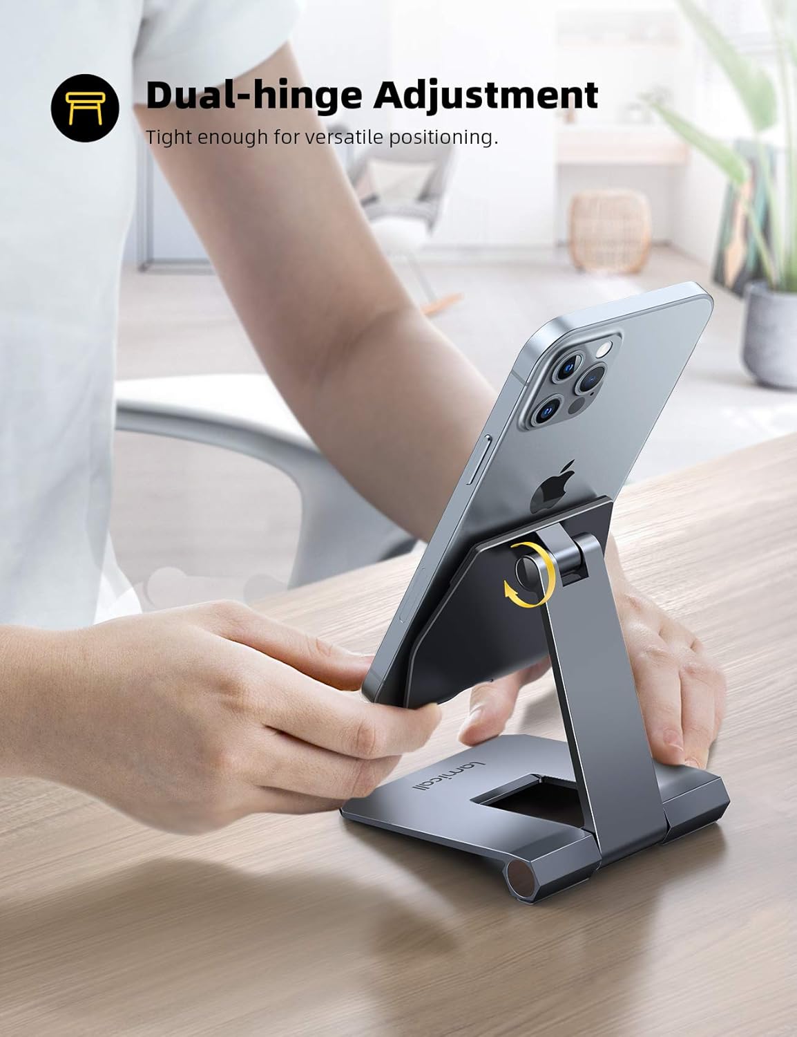Lamicall Aluminum Metal Adjustable Cell Phone Stand Desk - Heavy Duty Metal Foldable Desktop Phone Holder, Cradle, Dock, for iPhone 16 15 14, Plus, Pro, Pro Max, 13 12 X XS,4-11'' Phone Sliver