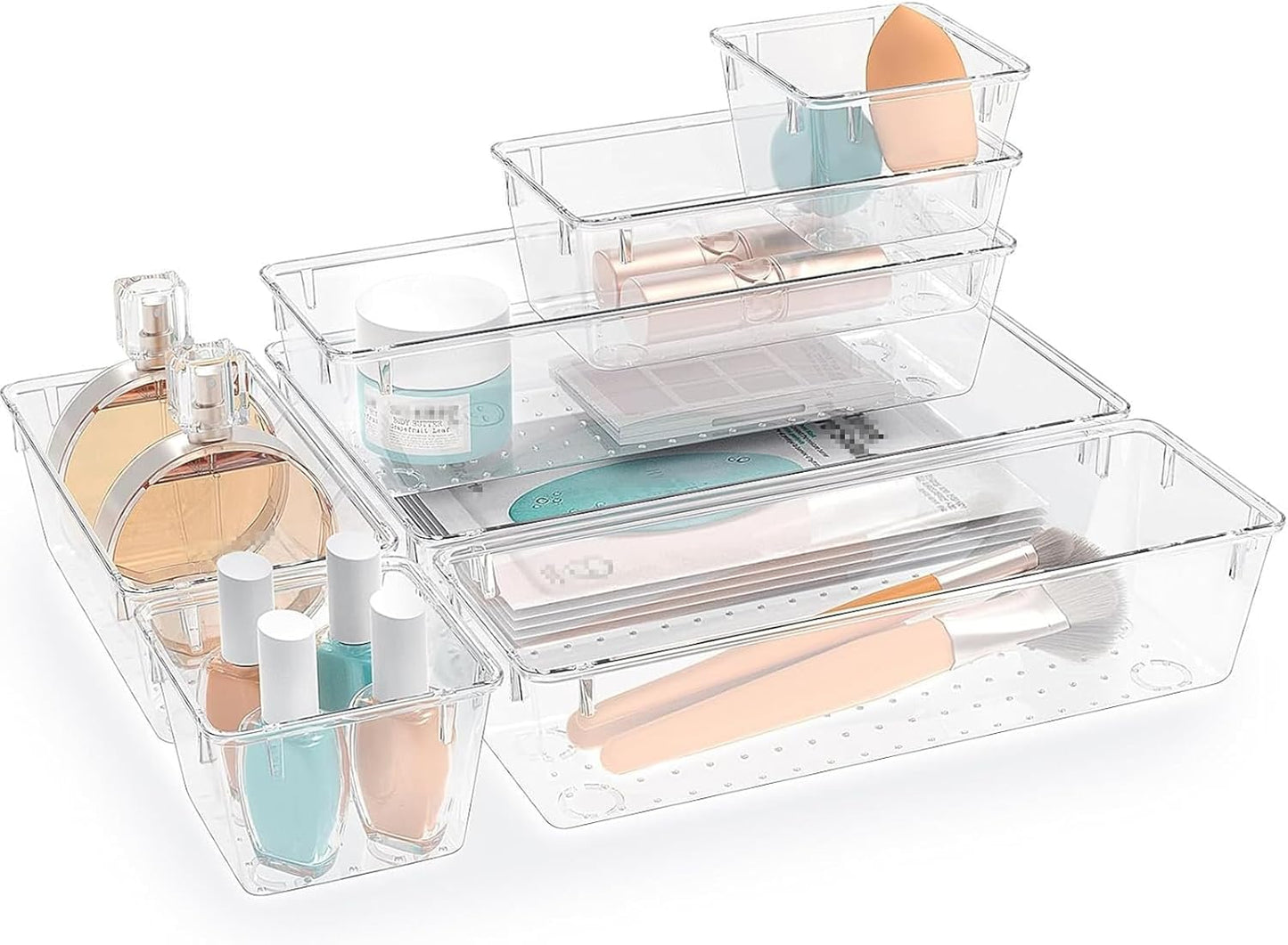 StorMiracle 28 PCS Clear Plastic Drawer Organizers Set, 4 Size Desk Drawer Organizer Trays for Makeup, Jewelry, Kitchen Utensils, Gadgets and Office Accessories