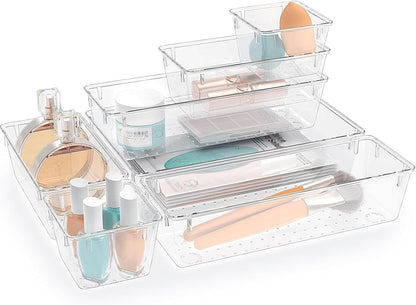 StorMiracle 28 PCS Clear Plastic Drawer Organizers Set, 4 Size Desk Drawer Organizer Trays for Makeup, Jewelry, Kitchen Utensils, Gadgets and Office Accessories