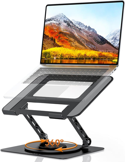 TECKNET Laptop Stand for Desk, 360 Rotating Base, Ergonomic Foldable Computer Stand for Laptop Riser Height Adjustable, Compatible with MacBook Pro, All Laptops 10-17" - Silver