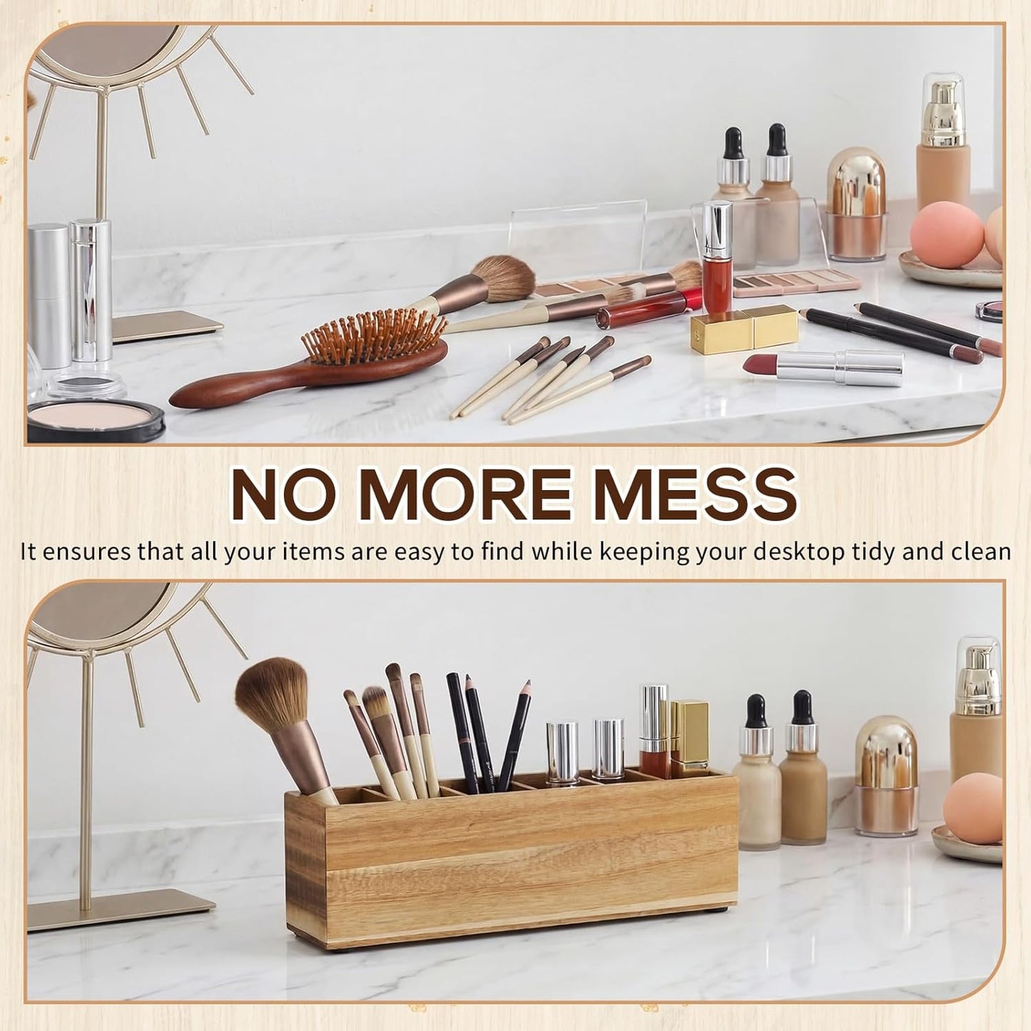 Jetec Wooden Pencil Holder 5 Compartments for Desk Adjustable Pen Holder Wood Office Desk Organizers and Accessories Makeup Brush Organizer for Pen, Home, Office and Art Supplies (White)
