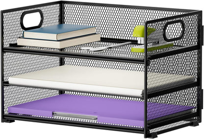 Marbrasse 3 Tier Paper Organizer Letter Tray, Mesh File Organizer with Handle, Paper Sorter Desk Organizer for Home Office Supplies