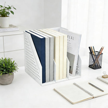 SAYEEC 2Pcs Collapsible Plastic Magazine File Holder Vertical Binder Storage Organizer for Desk Sturdy Upright Desktop Magazine Organizer Folder Rack for Office School Home (3 Compartments, Black)