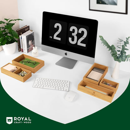 ROYAL CRAFT WOOD 5-Piece Bamboo Drawer Organizer Set – Multi-Use Storage Trays for Kitchen, Bathroom, Office, Makeup, Jewelry & More – Junk Drawer Tray, Utensil Holder, Storage Box & Bin Set (5 Boxes)