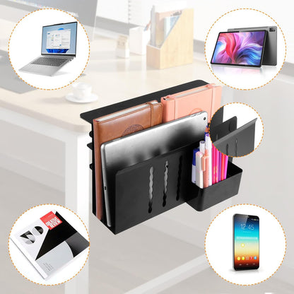 Desk Side Storage, Under Desk Laptop Mount, Table Side Hanging File Organizer, No Drill Clamp On Cable Management Tray, Laptop Holder with Magnetic Pen Holder for Office and Home