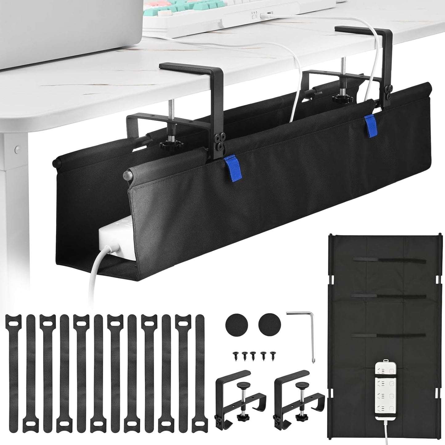 36" Under Desk Cable Management Tray- Clamp/Screw Mount Desk Cable Organizer Cable Tray Hiders for Office&Home