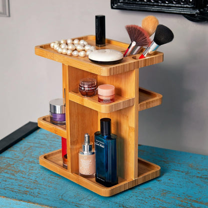 RoyalHouse Bamboo 360 Degree Rotating 12 inches Makeup Organizer, Display Cosmetic Organizer, Multi-Function Storage for Makeup Desk, Bathroom, Bedroom,Toiletries, Gift for ladies and women