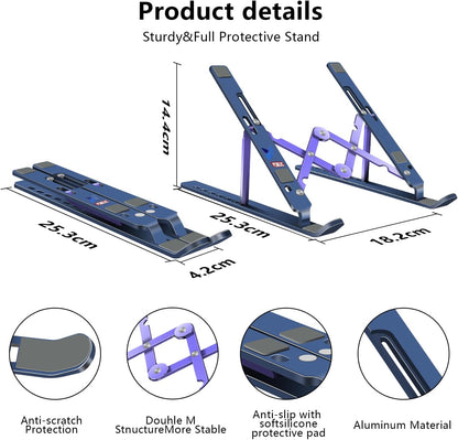 Laptop Stand, Computer Tablet Stand, Adjustable Aluminum Foldable Portable Laptop Holder Riser, Compatible with MacBook Air Pro, Lenovo, HP, Dell, More 10-15.6” Laptops and Tablets (Red)
