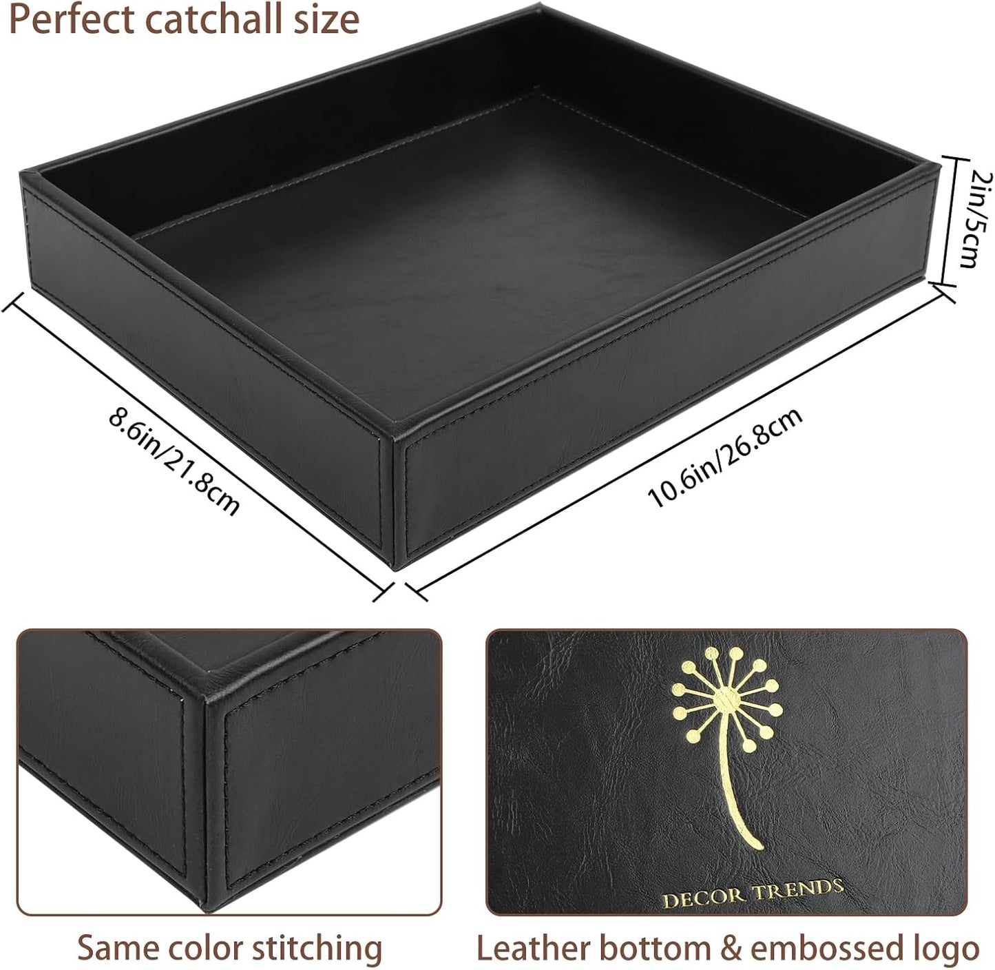 Leather Valet Organizer for Men – Black Catchall for Wallet, Keys, EDC, Jewelry, and Perfume – Nightstand, Dresser, and Bathroom Vanity Storage