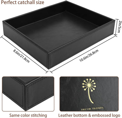 Leather Valet Organizer for Men – Black Catchall for Wallet, Keys, EDC, Jewelry, and Perfume – Nightstand, Dresser, and Bathroom Vanity Storage
