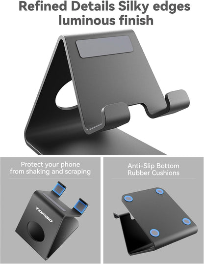 TOPGO Cell Phone Stand for Desk, Device Holder, Cradle, Holder, Metal Phone Stand with Cable Collective for Office Desk, Bedside Table Compatible with iPhone 17 16 Pro Max and All Smart Phones - Black