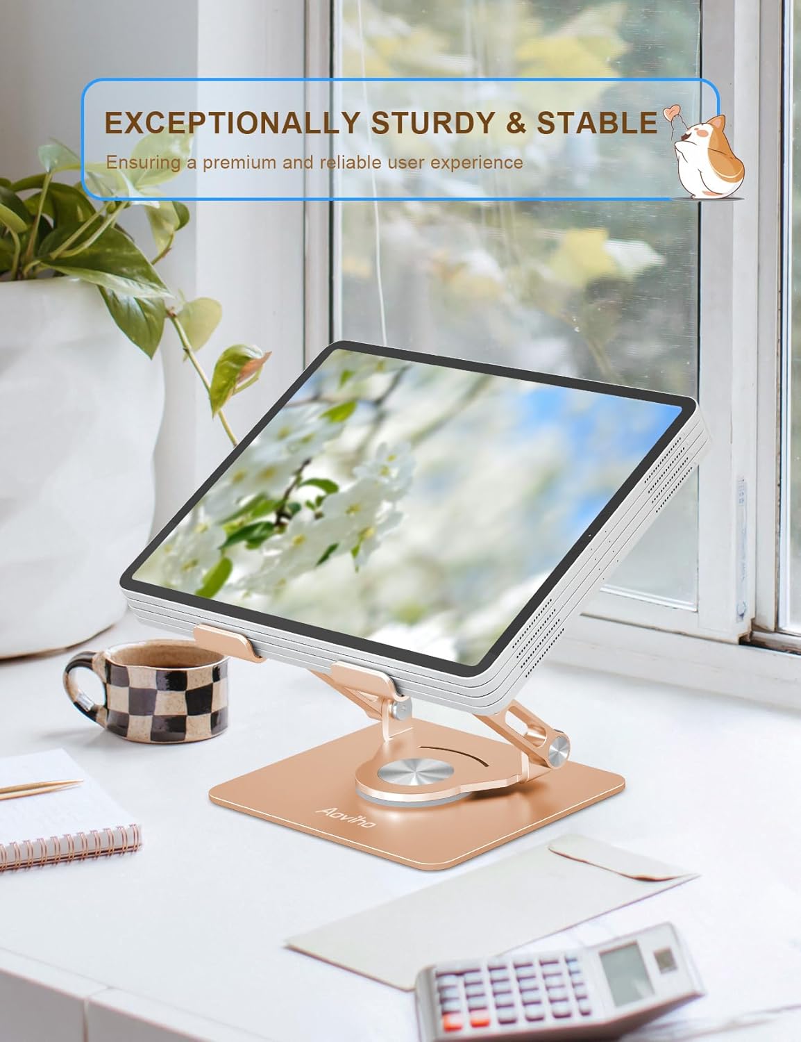 Aoviho Tablet Stand 360° Rotating Aluminum Holder - Adjustable, Portable & Foldable Monitors Stand for iPads, Compatible with 4-13.3" Tablets, Purple