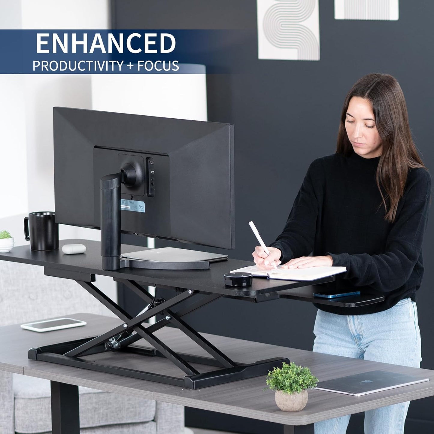 VIVO 26 inch Desk Converter, K Series, Height Adjustable Sit to Stand Riser, Dual Monitor and Laptop Workstation with Keyboard Tray, Black, DESK-V026KB