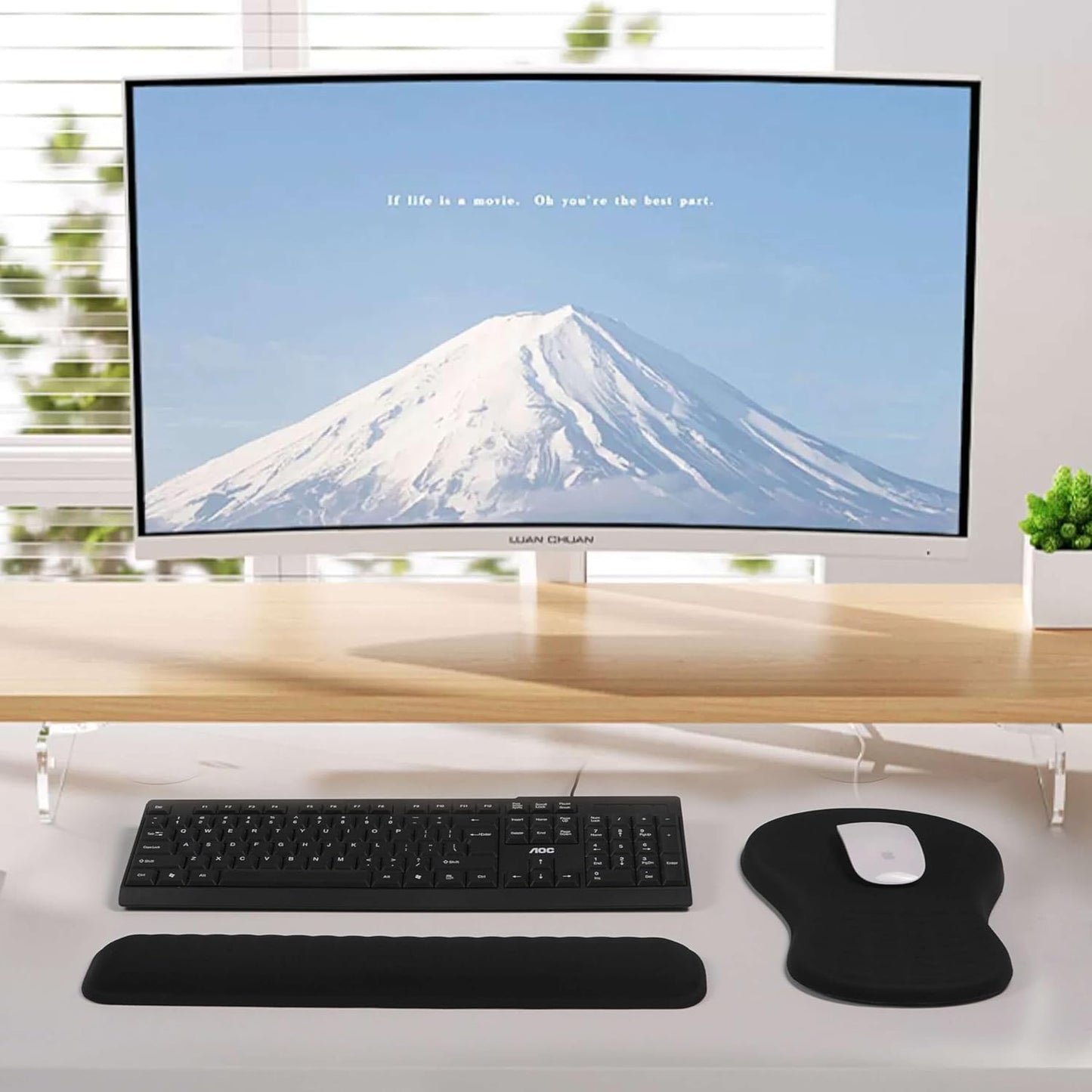 MEKASS Ergonomic Mouse Pad and Keyboard Wrist Rest Set, Super Soft Memory Foam Desk Wrist Support for Computer Keyboard, Non-Slip Arm Palm Rests Cushion for Typing Gaming Office Laptop Mac (Black)