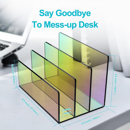 Boloyo Acrylic File Holder,1PC 2 Sections Clear File Organizer Mail Letter Sorter Desktop Folder Holder for Home Office School Envelope Bill Filling Paper Document