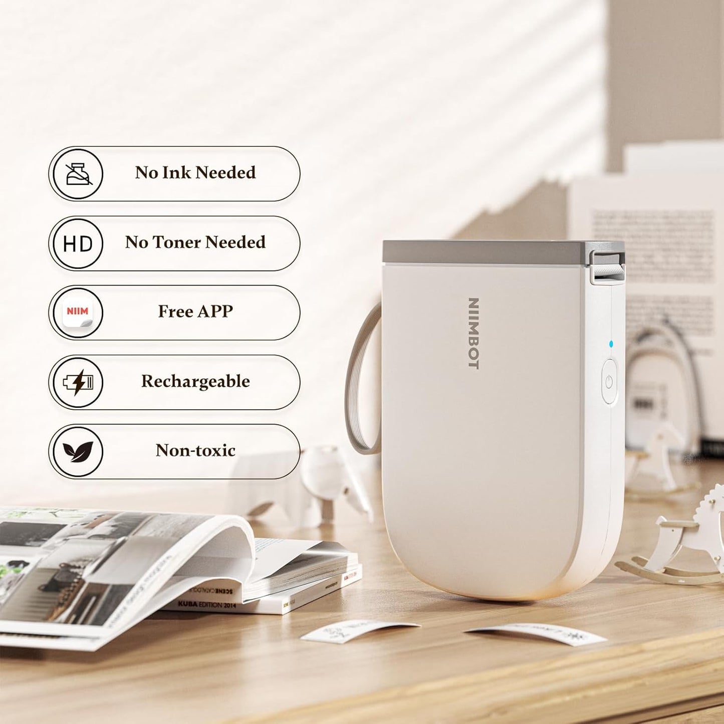 NIIMBOT 300 DPI D11 Label Maker Machine with 1 Tape, Mini Portable Label Printer, Bluetooth Thermal Label Printer Sticker Labeler for Office Home Kitchen School Organization, White