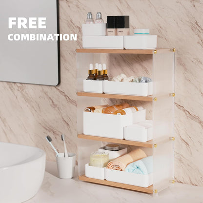 11-Piece Stackable Drawer Organizer Set, Multi-size Desk Drawer Organizer Trays Vanity Storage Bins for Storing Makeup, Stationery, Utensils in Bathroom Dresser, Office and Kitchen