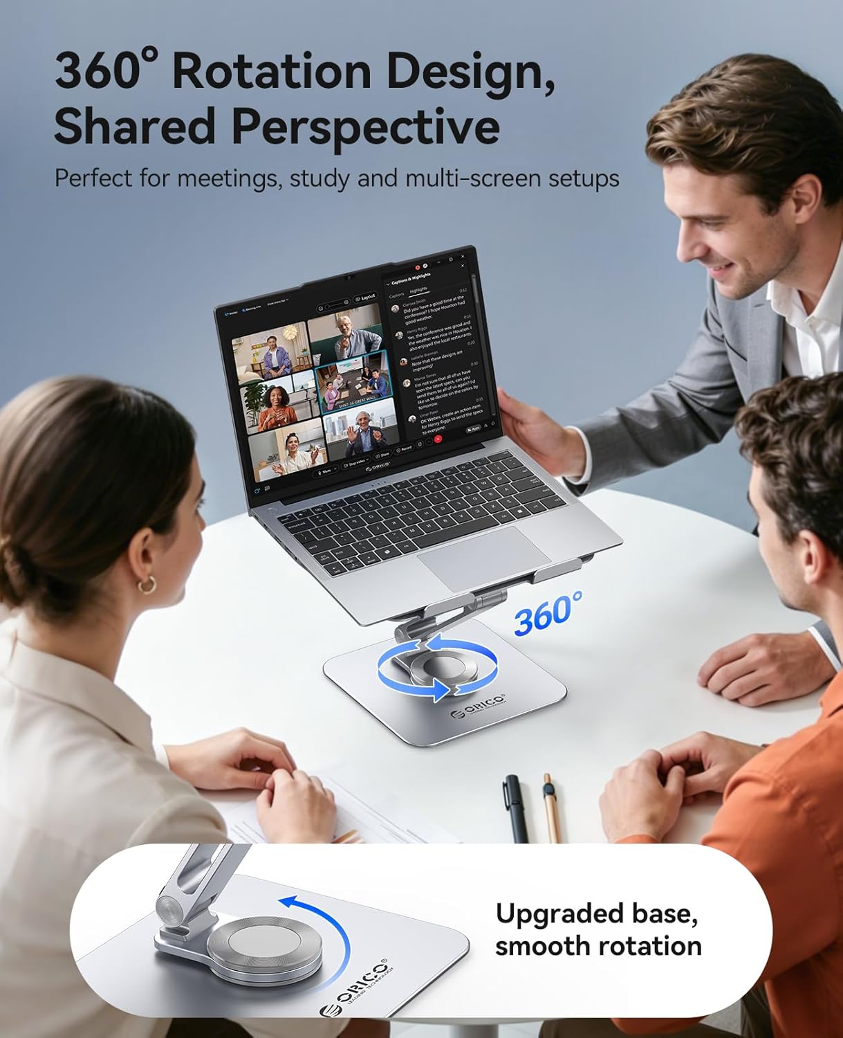 ORICO Adjustable Laptop Stand with 360° Rotating Base– Foldable Aluminum Alloy Laptop Holder for Desk, Compatible with MacBook Air/Pro, Dell, HP, XPS Laptops (13–17.3”) - ST10, Silver