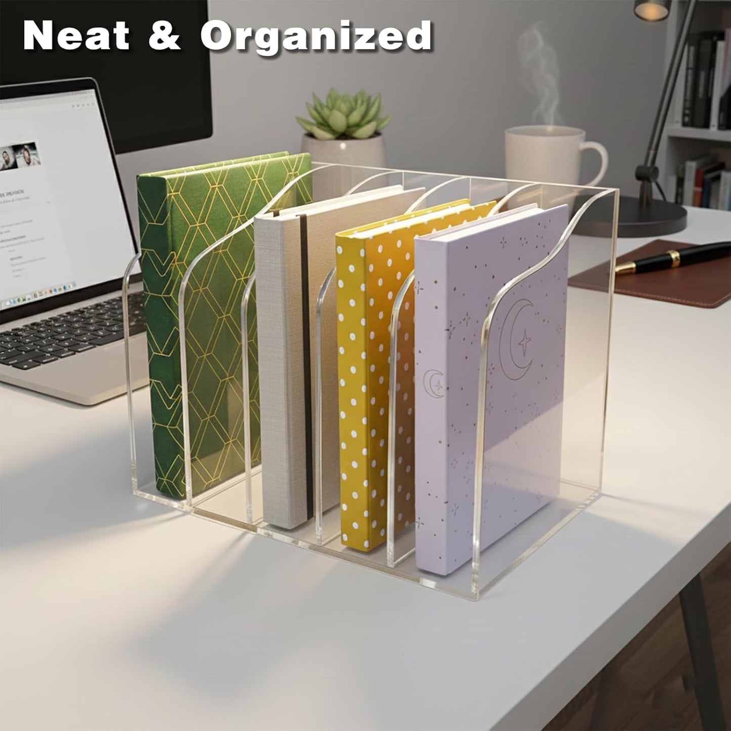 Acrylic Desk Organizer 5 Vertical Compartments Clear Magazine Holder Office Organization,Office Home Classroom File Organizer for Desk