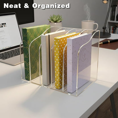 Acrylic Desk Organizer 5 Vertical Compartments Clear Magazine Holder Office Organization,Office Home Classroom File Organizer for Desk
