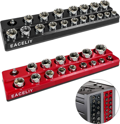 EACELIY 6-Piece Magnetic Socket Organizer Set, 1/2", 1/4" and 3/8" SAE & Metric Deep & Shallow Socket Holder Kit, holds 141 stanard Sockets, attaches to steel box/tool cart (sockets not included)