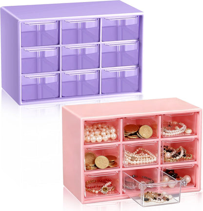 Wenqik 2 Pcs Mini Storage Drawers Teacher Toolbox Organizer with 9 Clear Drawers Small Plastic Desktop Teacher Desk Craft Organizer for Classroom Office 7" x 3. 9" x 4. 7"(Green)