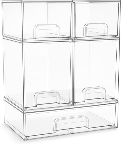 Sorbus Acrylic Storage Containers - 2 Pack, Stackable Storage Bins Set for Bathroom Organization - Clear Acrylic Drawer Organizers - Makeup Case Pull-Out Drawers (7.6’’ Tall)