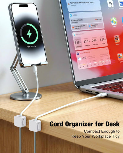 6 Pack Cord Holder, Strong Adhesive Desk Cord Organizer Magnetic Easy Open, Wire Holder Organizer Neatly for Home, Office, Car, Desk, Nightstand, Pink